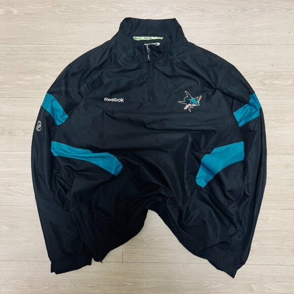 NHL Reebok Vintage Y2K San Jose Sharks Quarterzip Wind Breaker 2XL Black - Picture 1 of 9